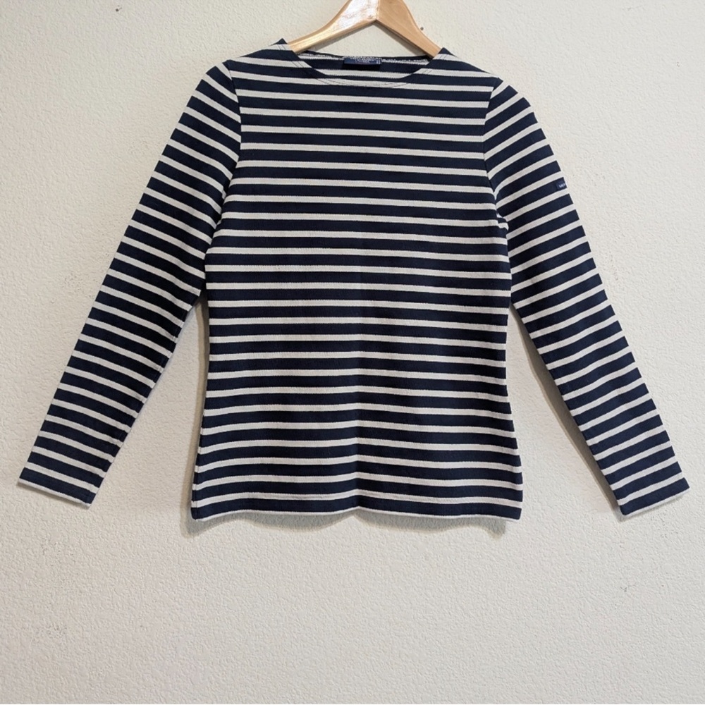 Saint James Navy and White Striped Heavyweight Cotton Classic Sailor Shirt